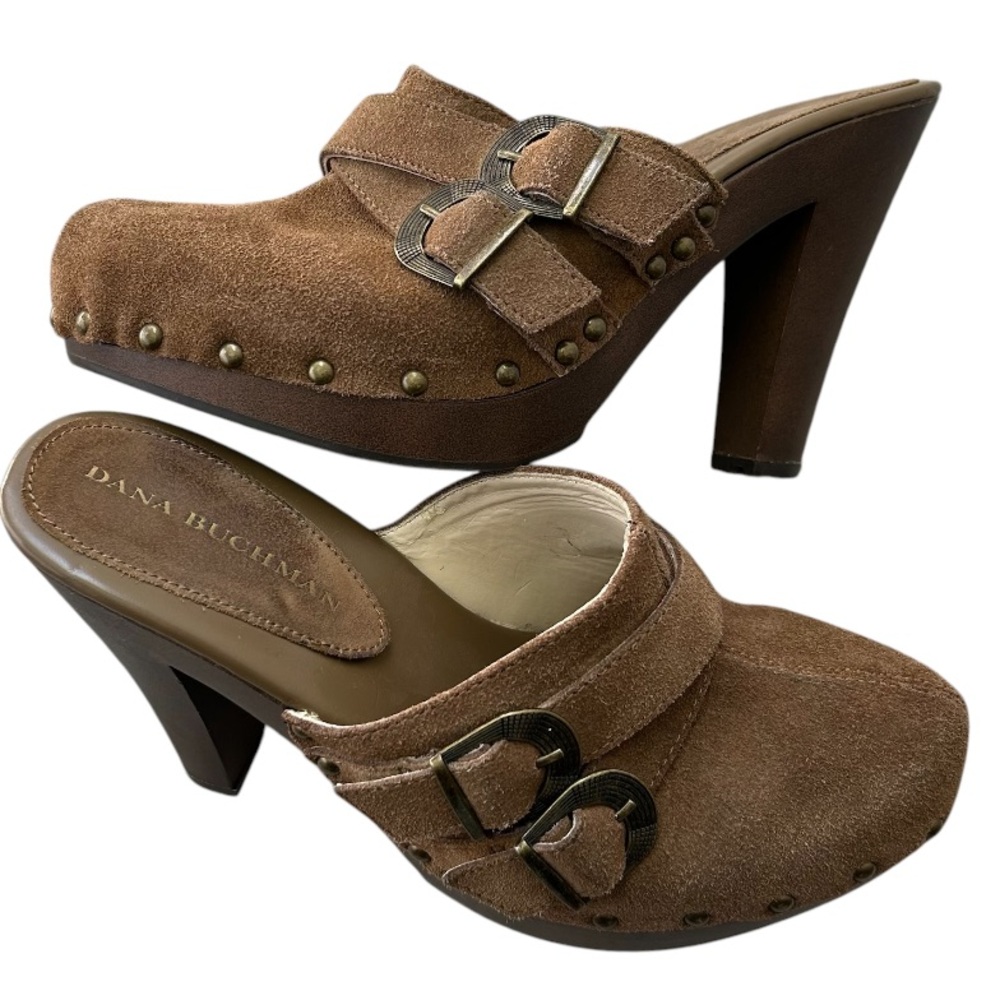 DANA BUCHMAN Hazelton‎ Desert Platform Shoe Tan Suede Riveted Clog Boho Retro 8M